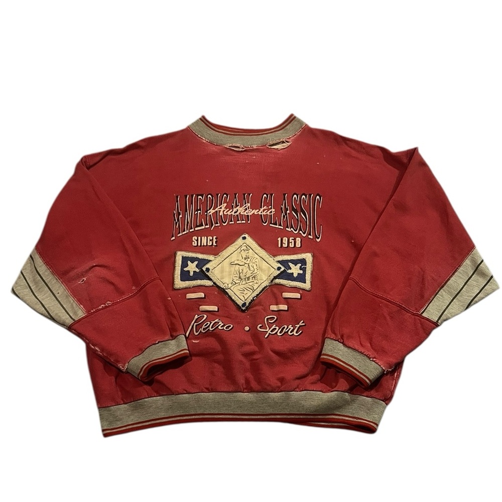 Vintage American Classic MLB Baseball Retro Todays News Red Crewneck Extra Large